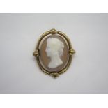 A large gold framed cameo brooch, not hallmarked but tested as 9ct gold, size 5x4cm, approx weight