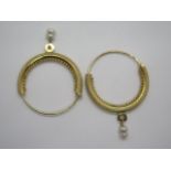 A pair of 14ct gold hoop earrings, with pearl droppers, stamped 585 - with foreign hallmarks,