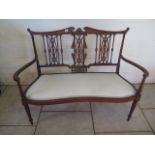 A fine quality inlaid mahogany late Victorian Edwardian settee with a Jas Shoolbred and Co label,