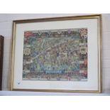 A Lee Kerry pictorial map of Cambridge, 1947 - in a gilt frame, 66x81cm