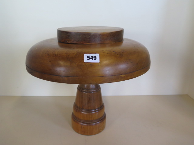 A three section wooden ladies hat block, 32cm tall, 35cm diameter