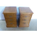A pair of good quality burr oak three drawer chest with slides, 65cm high, 40cm wide