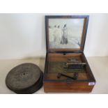 A 19th century Timbro Variante walnut music box with twenty kalliope discs, 17cm tall x 29cm x