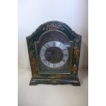 A chinoiserie decorated mantle clock with a French movement - 21cm tall, winds but will not run