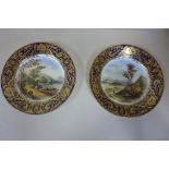 A pair of Derby scenic plates, entitled In Italy - 23cm diameter, both generally good, some small