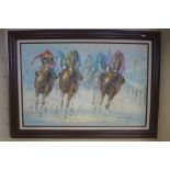 Anthony Vecchio B 1949 - signed on canvas - horse racing secene