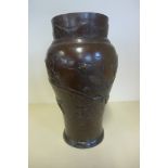 An oriental bronze bird decorated vase, 30cm tall, some rubbing but reasonably good