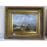 An oil on board Dutch scene, in a gilt frame, 52x62cm - unsigned