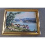Italian School oil on canvas of an Alpine Lake landscape - 50x70cm - indistinctly signed