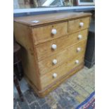 A 19th century waxed pine five drawer chest of drawers, 105cm wide x 100cm high cx 54cm deep