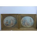 Two gilt framed 19th century coloured print of soldier and sailors courting with young ladies - 45cm