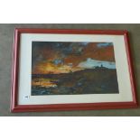 John Rohda oil on board Norfolk sunset in a maroon painted frame, 58cm x 83cm
