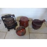 Four oriental wooden containers, largest 40x37cm
