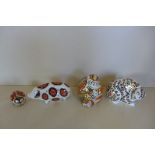 Four Royal Crown Derby paperweights, Pig XLIX, Monkey LVI, Bear LXI and Ladybird - all good - no