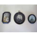 Three framed miniatures, largest frame 12x10cm