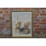 An Italian watercolour signed bottom right, in a gilt frame, 71cm x 58cm