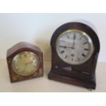 A chinoiserie decorated mantle clock and an oak mantle clock - both running