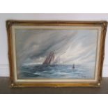 A framed oil on canvas 'Ships At Sea' - signed Ben Mails - listed artist - 1922-2017 - in a gilt