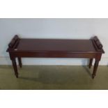 A Georgian style mahogany window seat, standing on turned legs, 47cm H x 114cm L, 33cm D - made by a