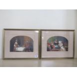 J E Buckley, a pair of watercolour interior courting scenes in the Elizabethan style both with