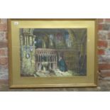 A watercolour interior of Abbey or Cathedral, signed Copinger nee Rayner 1881 - 71cm x 89cm -