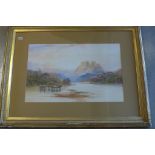 A watercolour highland scene, signed Edwin Earp, under glass in a gilt frame, 80cm x 106cm - some