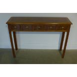 A burr walnut hall table with five drawers, 108cm wide x 76cm high x 30cm deep