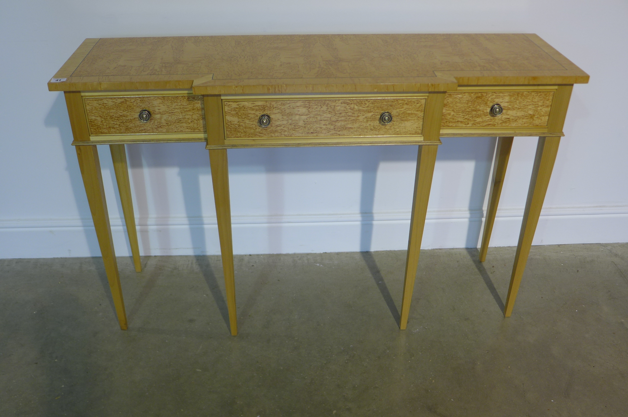 A birch breakfront side/hall table - 122cm wide x 77cm high x 38cm deep