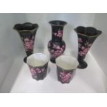 Five Carlton ware floral decorated vases, tallest 21cm, all generally good, some rubbing to gilt