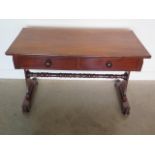 A Victorian mahogany stretcher/side table with two frieze drawers, 78cm tall x 123cm x 59cm - in