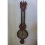 An inlaid mahogany barometer with thermometer, the dial signed J C Zambra, Saffron Walden, in need