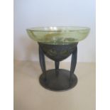 A Liberty and Co Tudric pewter bowl with a James Couper and Sons Clutha glass liner, designed by