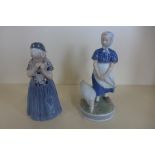 Two Royal Copenhagen figures numbers 1323 and 527 - 21cm and 23cm tall, both good condition