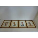 Thein Han, 1810-1986 - four portrait studies, framed - 30cm x 25cm