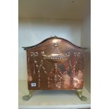 A copper and brass Regency arched top coal bin - 46cm tall x 47cm x 30cm