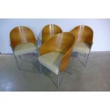 Four Philippe Starck Aleph Costes designer chairs, bent plywood, leather seats, chrome legs,