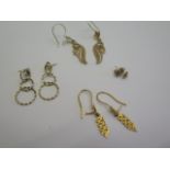Four pairs of gold earrings, all test to approx 18ct, total weight approx 6 grams