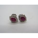 An 18ct white gold ruby and diamond earrings, as new - weight approx 2.8 grams