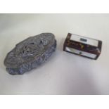 A small silver trinket box in worn condition, approx 2 troy oz and a small 19th century