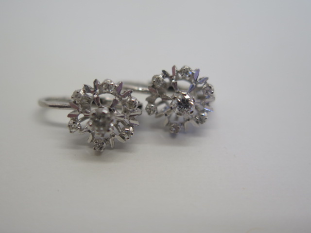 A pair of 18ct white gold cluster diamond earrings, 10mm wide, approx 3 grams, in good condition - Image 2 of 4