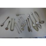 Assorted silver flatware including a pair of continental spoons and a continental ladel, total