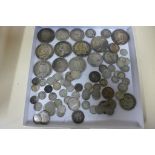 A collection of Georgian, Victorian and later pre 1921 silver coinage, some in good condition,