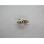 A two colour 14ct abstract diamond ring, marked 585 - size J, approx 4 grams, in good condition