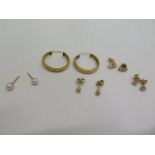 Five pairs of earrings, one marked 375 - the rest test to approx 9ct on surface test, total weight