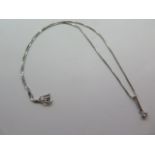 A white gold diamond pendant on a 9ct white gold hallmarked chain, 38cm long, approx 2 grams