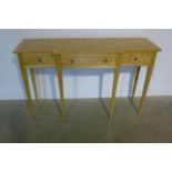 A birch breakfront side/hall table - 122cm wide x 77cm high x 38cm deep, made by a local craftsman