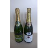 A bottle of G H Martel Champagne and one bottle of Champagne Deutz
