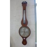 A 19th century mahogany and inlaid barometer with a silvered dial