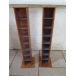 A pair of cherry wood Heals slim Jim storage unit with metal shelves, 115cm tall, top 18x18cm