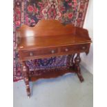 A Victorian mahogany two drawer wash stand with a gallery and under tier - 106cm x 107cm x 51cm